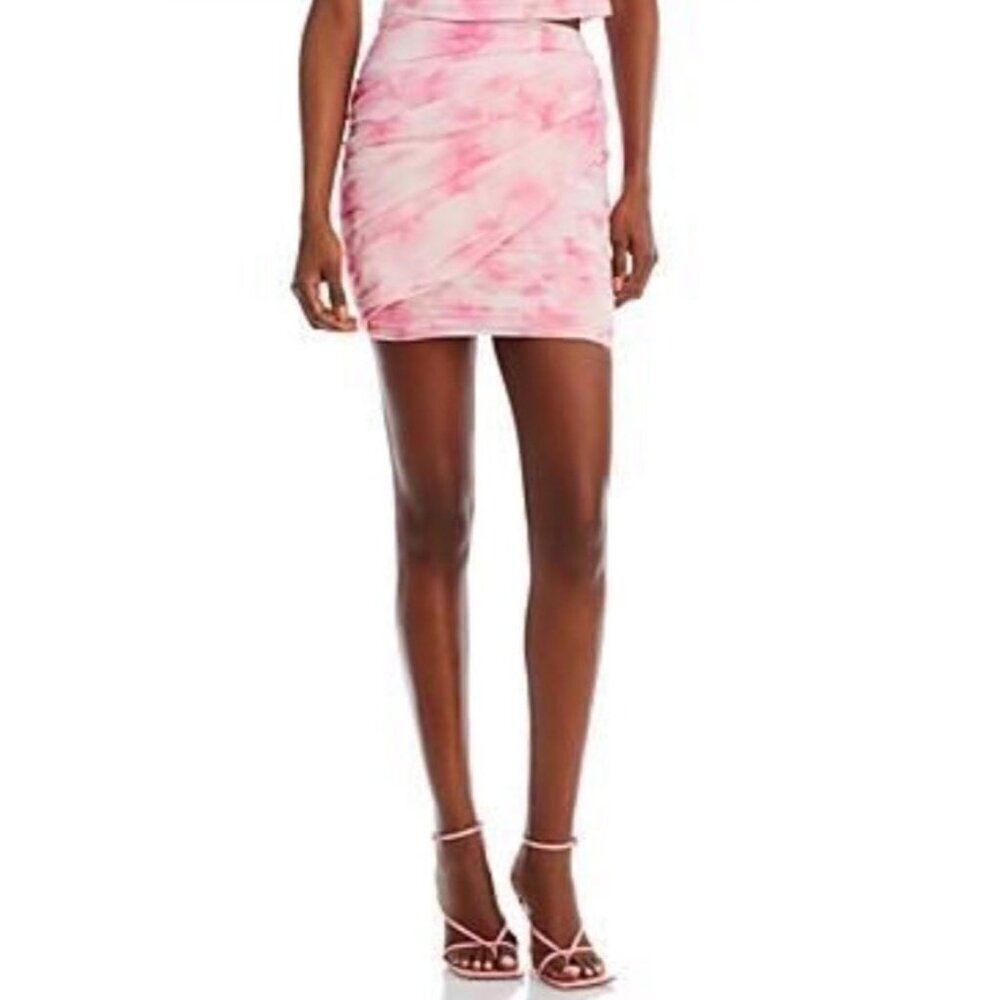Aqua Ladies XL Light Pink Floral Ruched Asymmetric Mini Skirt Bloomingdales NWT
